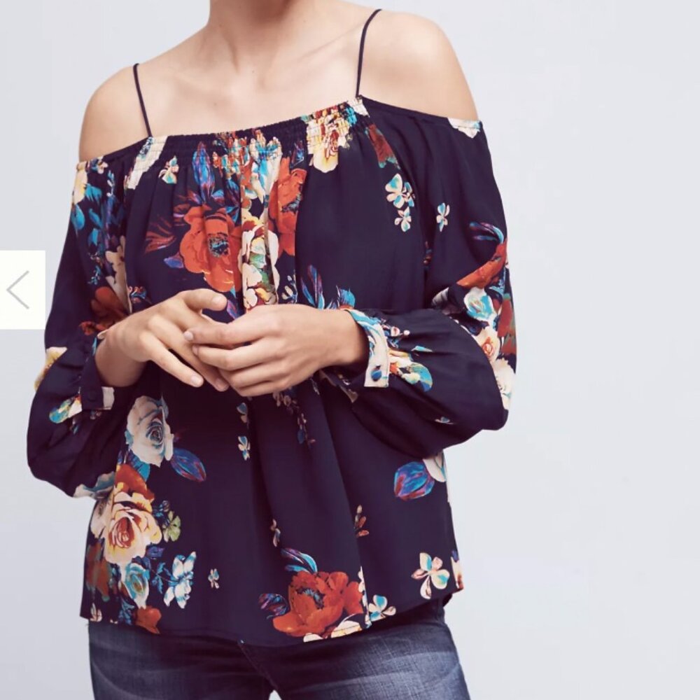 Anthropologie Maeve Tallie Open-Shoulder 100 % Silk Top Blouse Women's size M - Picture 2 of 8